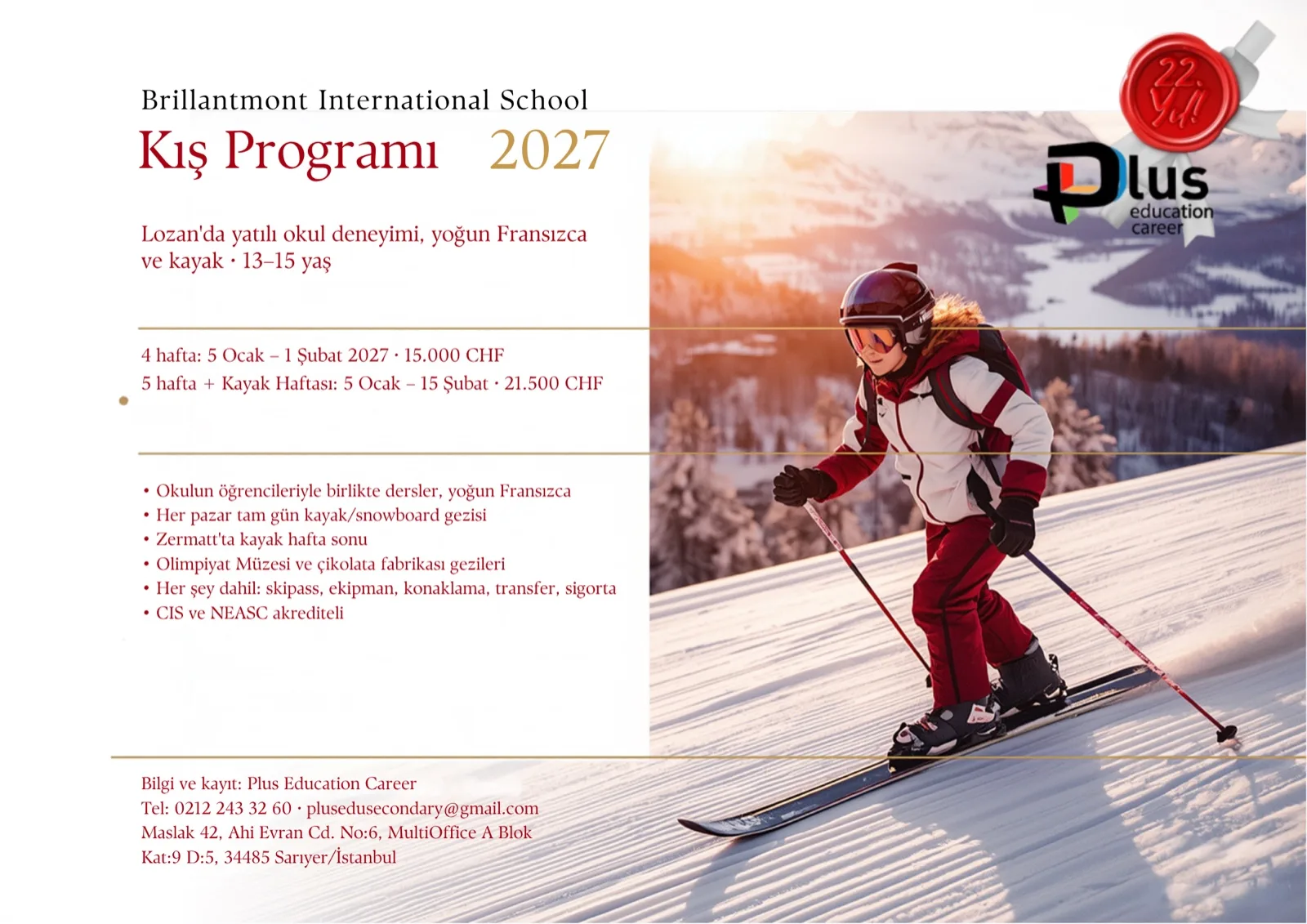 Brillantmont International School Kış Programı 2027 afişi